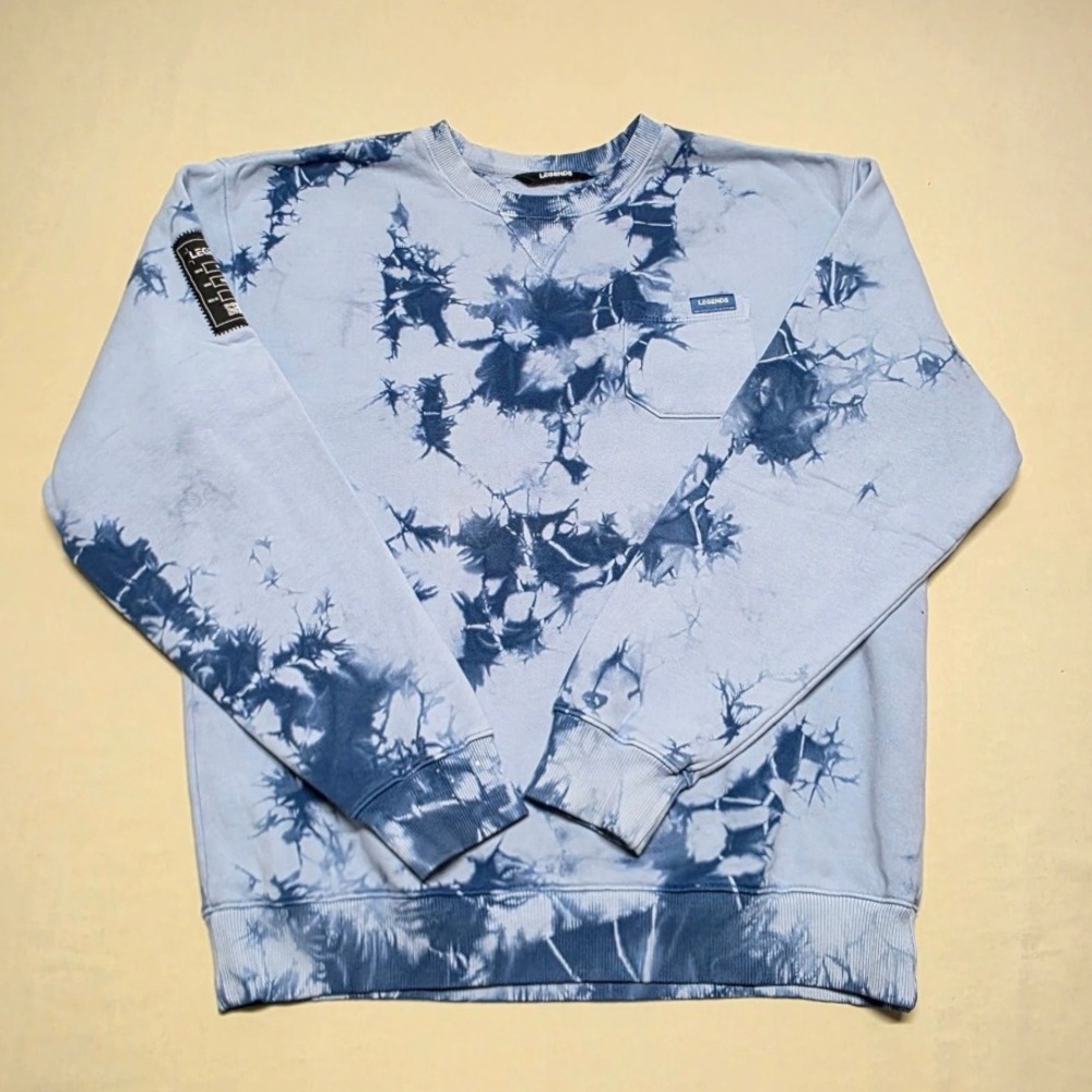 Legends Men TieDye Crewneck Medium Sweatshirt Blue Pullover Classic Athletic Fit